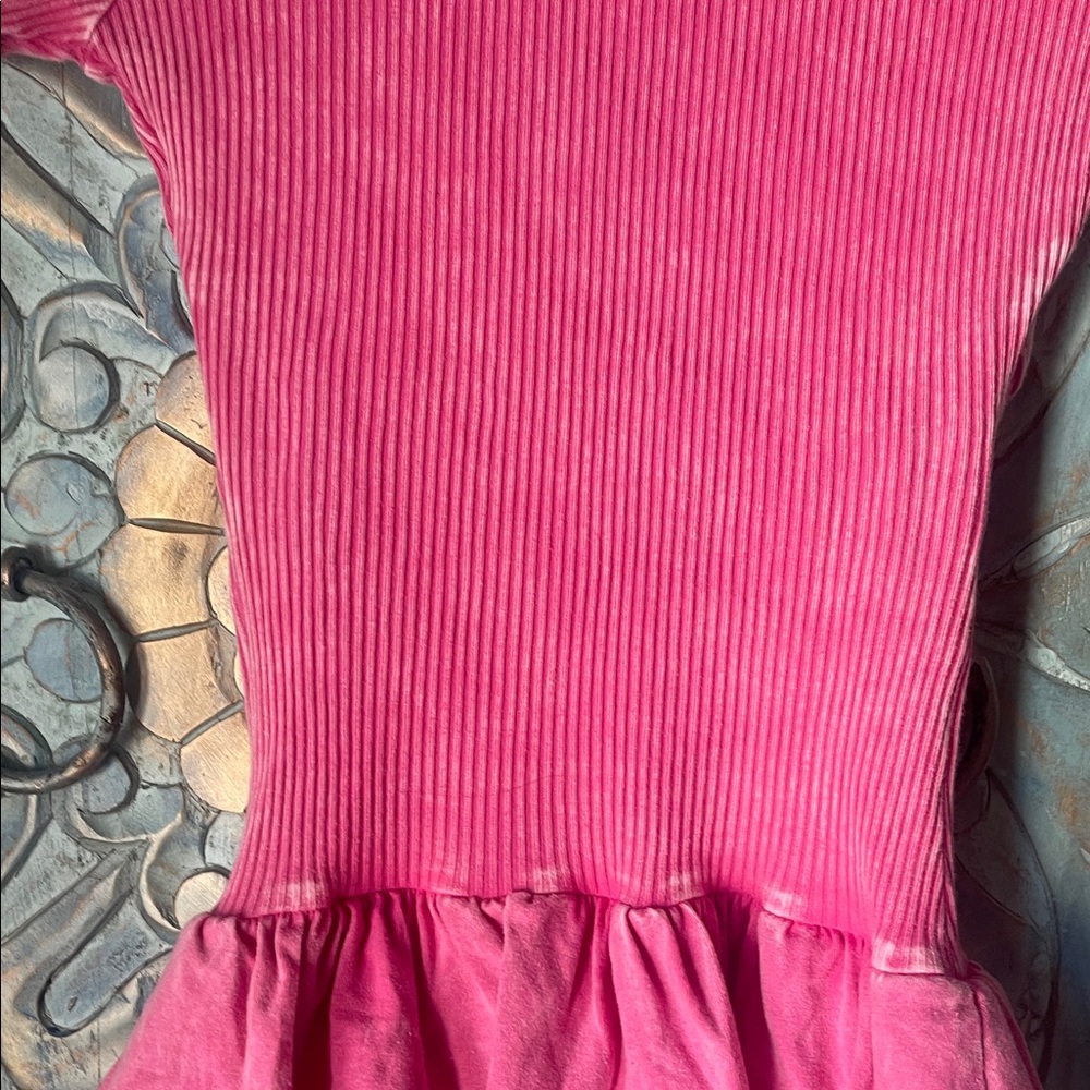 Pink Ribbed Mini romper Dress with Ruffle Skirt - Picture 6 of 9